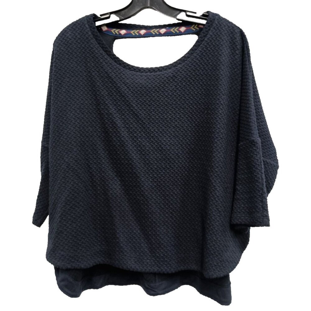 Anthropologie Deletta BOHO Top Womens Medium Black Textured Oversized 3/4 Sleeve